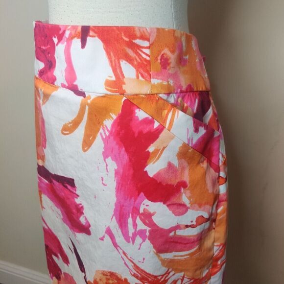 Calvin Klein Floral Skirt w/ Pockets Pink Orange White Cotton - Picture 5 of 7